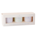 Coffret découverte de 3 bougies : Fleur de coton, Bambou blanc, Gourmandises