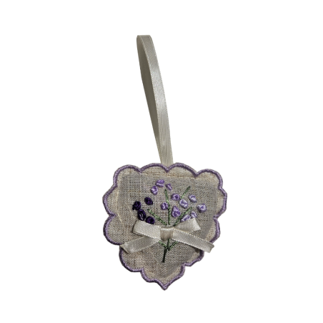 Mini cuore ricamato con fiori di Lavanda e Lavandino