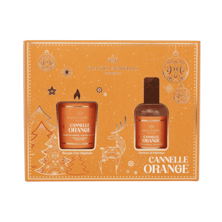 Coffret Cannelle Orange : Bougie Végétale parfumée 75g  et  Parfum d'intérieur 50ml