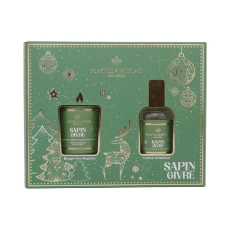 Coffret Sapin Givrée : Bougie Végétale parfumée 75g  et  Parfum d'intérieur 50ml