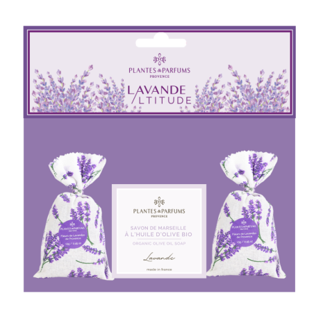 Set of 2 lavender flower sachets + 1 lavender soap