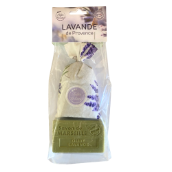 Set : 1 sachet bow 18 grs + 1 soap 100 grs - Lavender fabric