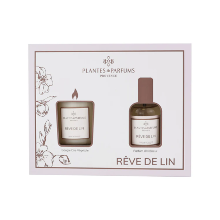Coffret Rêve de lin : Bougie Végétale parfumée 75g  et  Parfum d'intérieur 50ml