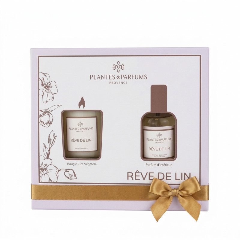 Coffret Rêve de lin : Bougie Végétale parfumée 75g  et  Parfum d'intérieur 50ml